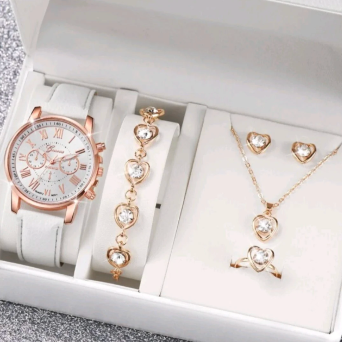 Elegant Heart Watch & Jewellery Set