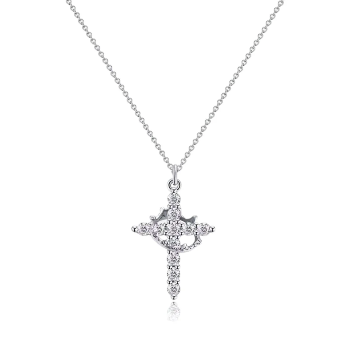 Silver Cross with Crown Pendant