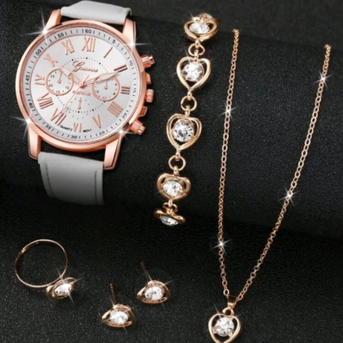 Elegant Heart Watch & Jewellery Set