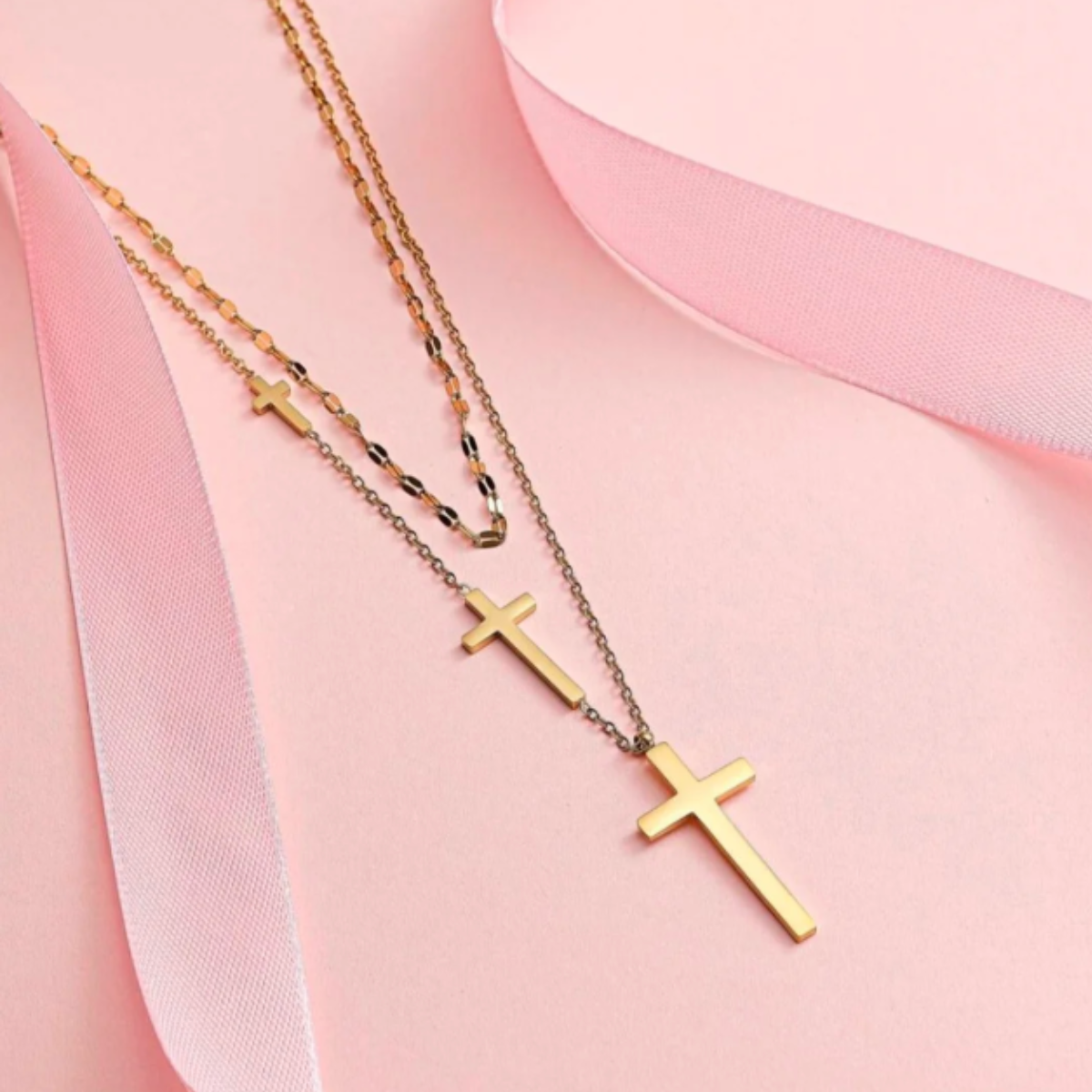 Layered Gold Cross Necklace